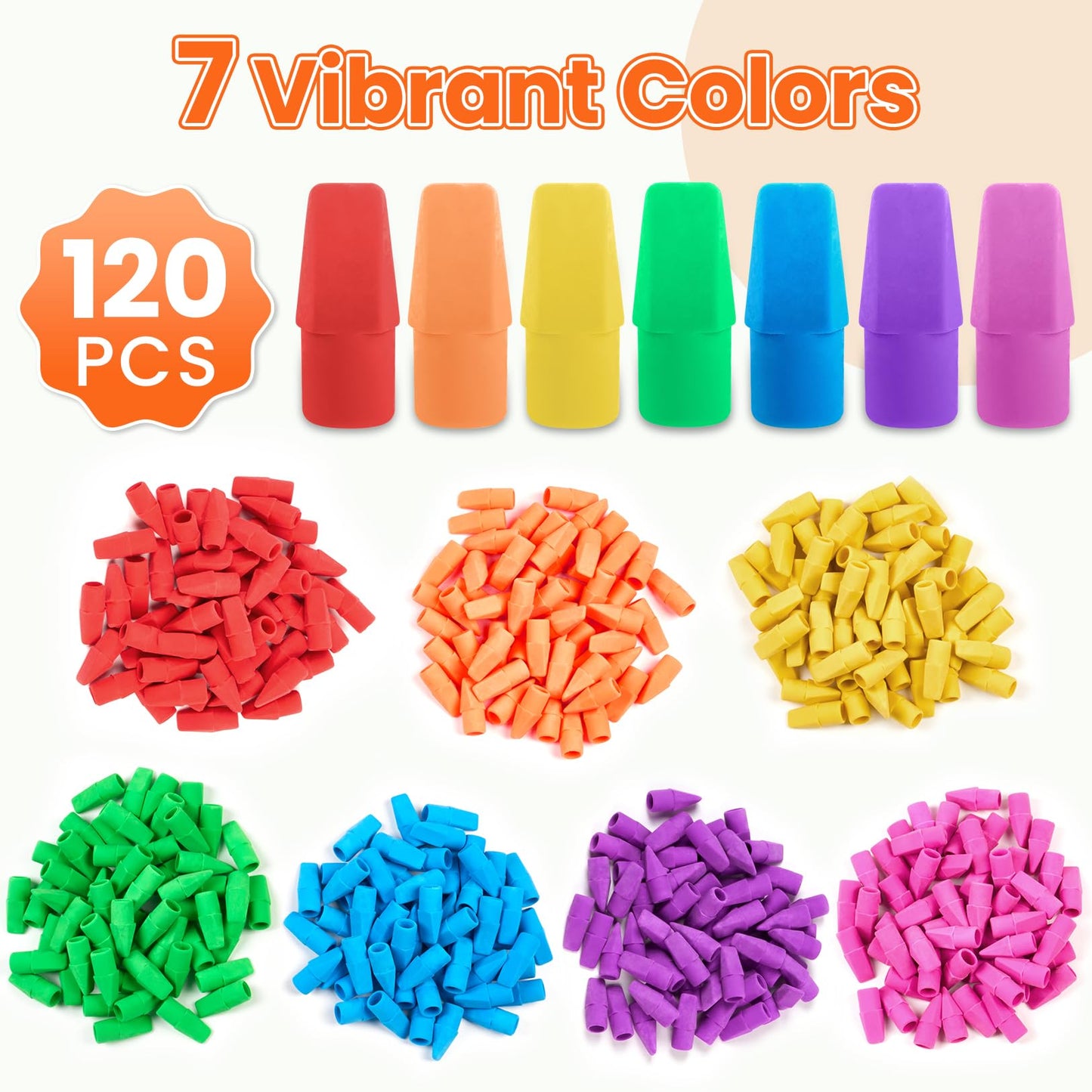Sooez Pencil Top Erasers, 120 Pack Latex-Free Eraser Caps for Standard Pencils, No-Smudge Cap Erasers for Students, Teachers, Classroom Must Haves