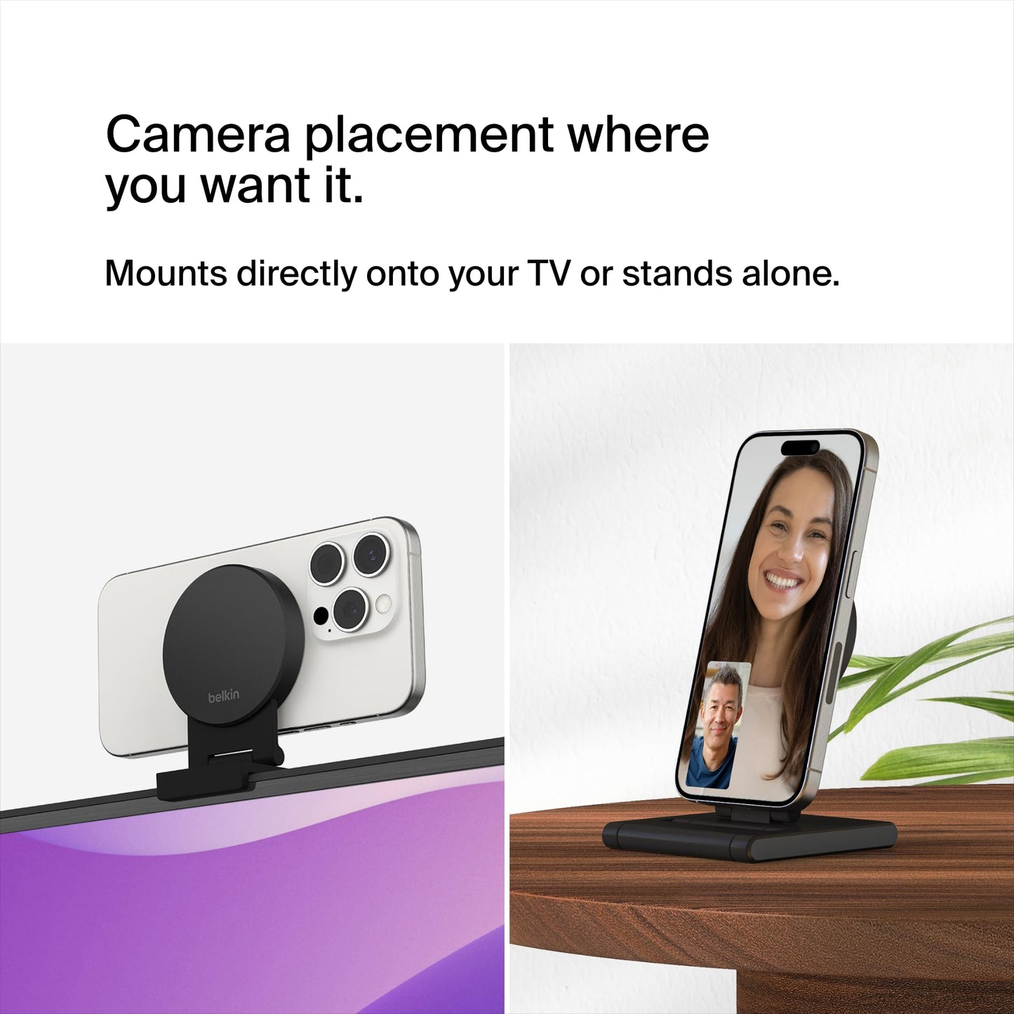 Belkin iPhone Mount with MagSafe for Apple TV 4K - MacBook Continuity Support w/tvOS - Turn Phone to Webcam, Compatible with MacBook Pro, Air, iPhone