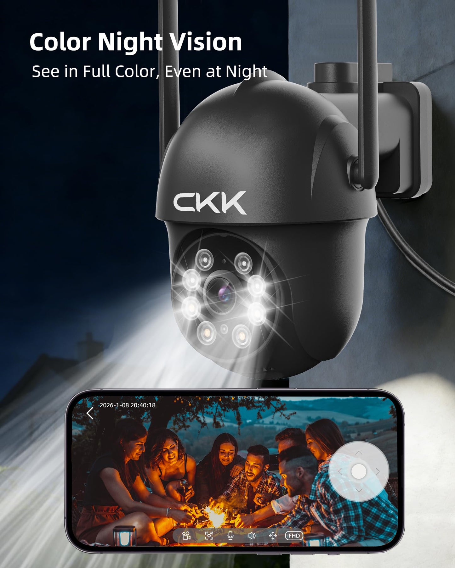 CKK 2K Security Camera WiFi Outdoor, 4 Pcs 3MP PTZ WiFi Home Security Camera - 2.4G/5G Dual-Band, 360° Pan-Tilt, Color Night Vision, Motion Alerts