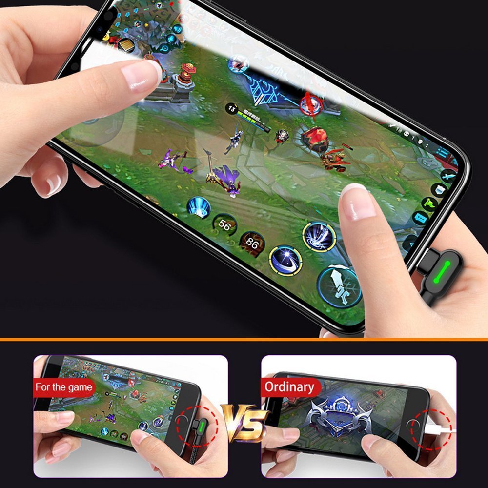 mcdodo USB 90 Degree Right Angle Elbow Design Game LEDCable Nylon Braided Sync ChargeDouble Size USB Data 6FT/1.8M Cable Compatible with iPhone…