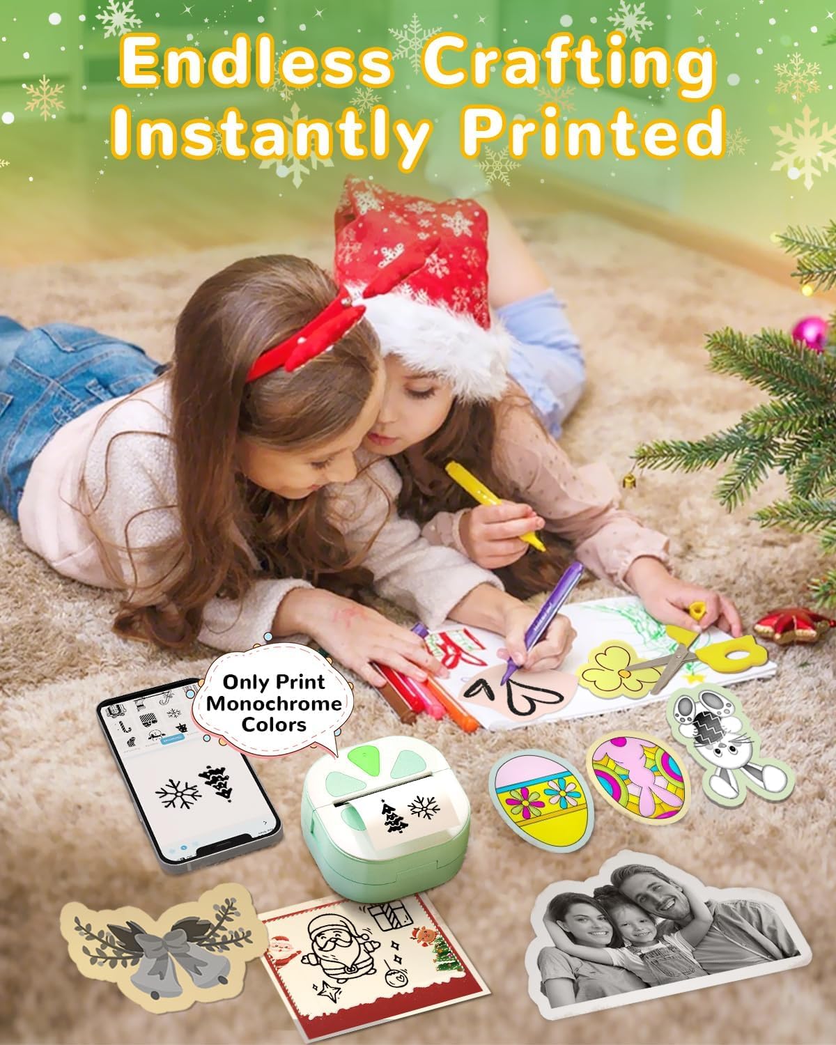 Sticker Printer, Print Pods Mini Printer, Bluetooth Thermal Sticker Maker Machine with 3 Rolls Paper, Print Pod Mini Printers for iphone, Impresora