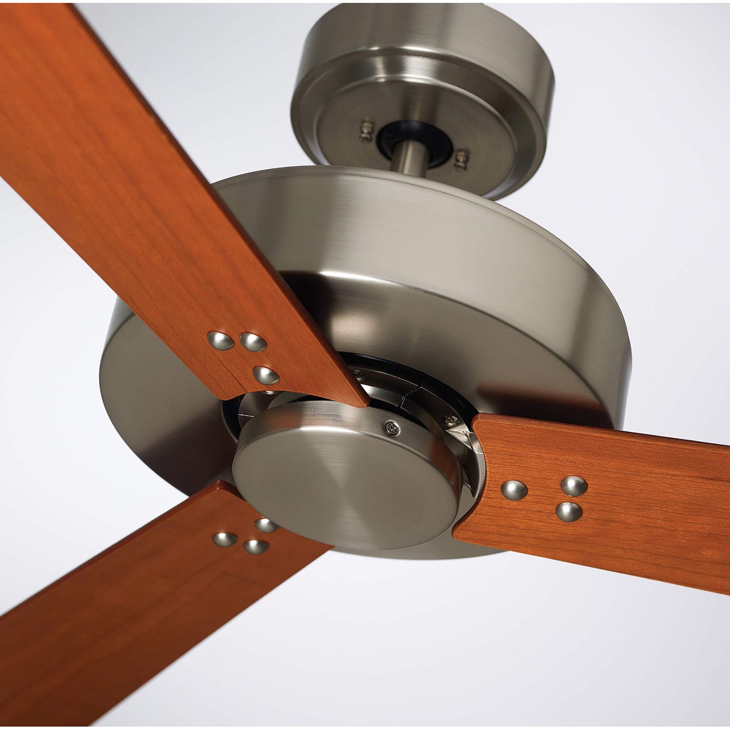 Luminance kathy ireland HOME Keane 52 Inch Ceiling Fan, Brushed Steel | Modern Design with 4-Speed Wall Control | 3 Reversible Wood Blades in Cherry
