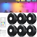 WILLED Under Cabinet Lighting Wireless,RGB Rechargeable Puck Lights with Remote Control,Battery Touch Tap Light with Timer Function,Stick On LED
