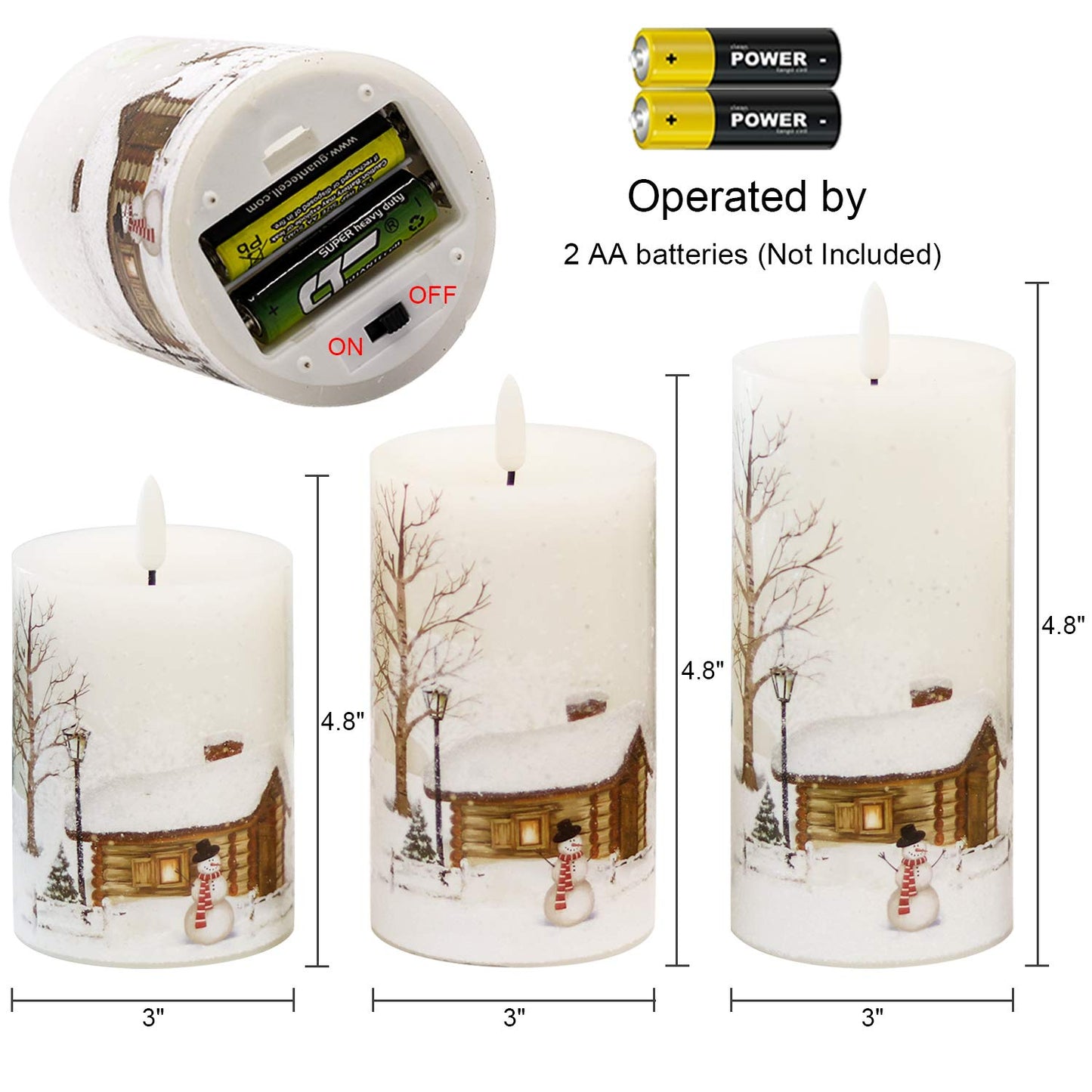 GenSwin Christmas Snowman Battery Operated Candles Flameless Flickering with Remote Timer, 3D Wick Real Wax Led Pillar Candles Warm Light, Christmas