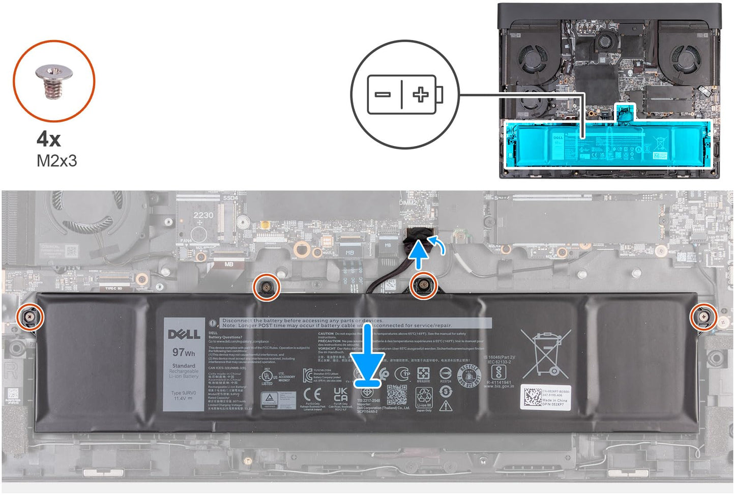 YESNOPART Battery Flex Cable KPWV7 0KPWV7 450.0RU05.0001 Replacement for Dell Alienware M18 R1, M18 R2 Gaming Laptop