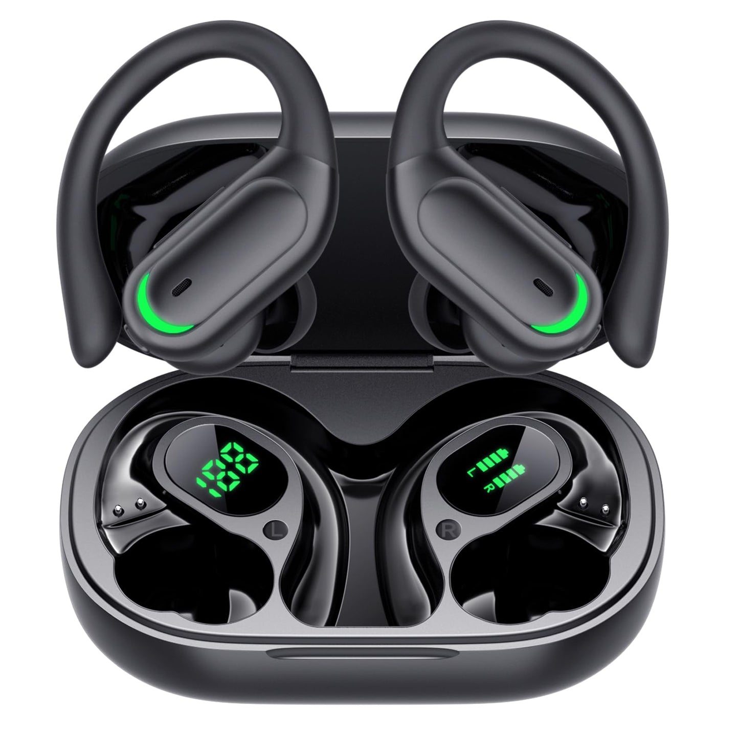 Wireless Earbuds Bluetooth 5.4 Headphones, 96hrs Playtime, Wireless Charging Case LED Display, Over Ear Headphones, ENC Noise Cancelling, Hi-Fi Sound