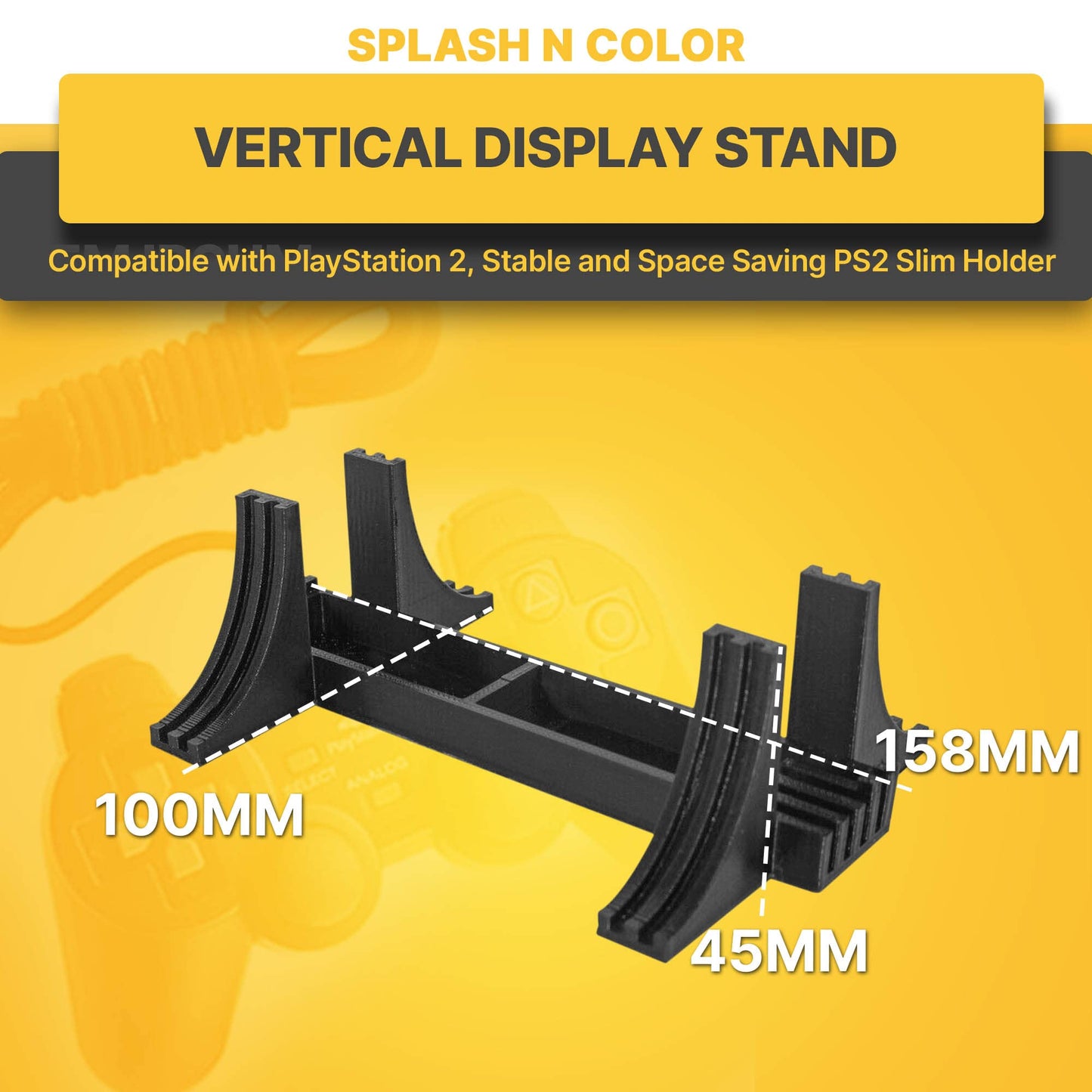 splash n color Black Vertical Display Stand Compatible with PlayStation 2, Stable and Space Saving PS2 Slim Holder, Non Slip Base Vertical Dock, Slim