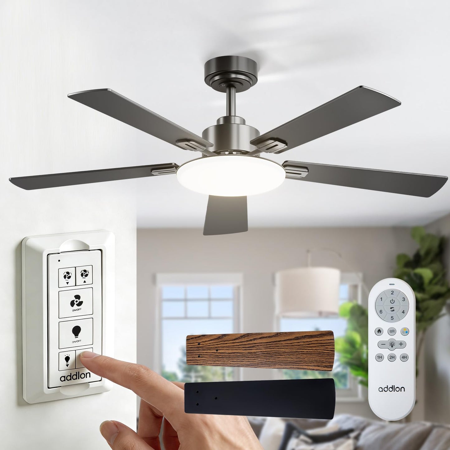 addlon 52 Inch Ceiling Fans with Lights and Remote Control, Wall Switch