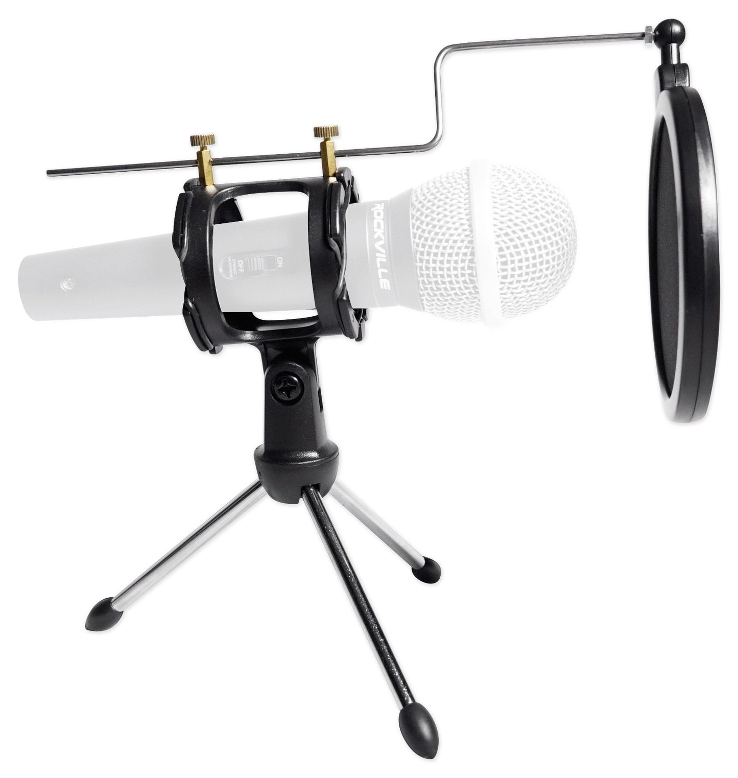 Rockville RTMS21 Dynamic Desktop Tripod Microphone Stand with Shock Mount and Pop Filter, Adjustable Angle, Durable, Lightweight, Ideal for