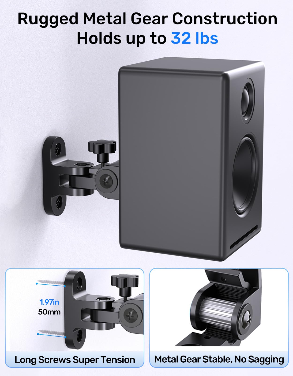 Speaker Wall Mounts, 2 Packs Universal Mounting Bracket for Small Bookshelf Speakers, Vertical 120°, Horizontal 180°Adjustment, Compatible with Bose