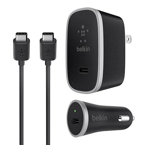 Belkin USB-C Car and Wall Rapid Charging Kit + 1 Meter C-C Cable for Many Many Devices that Support Type-C - Retail Packaging