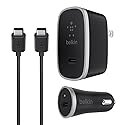 Belkin USB-C Car and Wall Rapid Charging Kit + 1 Meter C-C Cable for Many Many Devices that Support Type-C - Retail Packaging