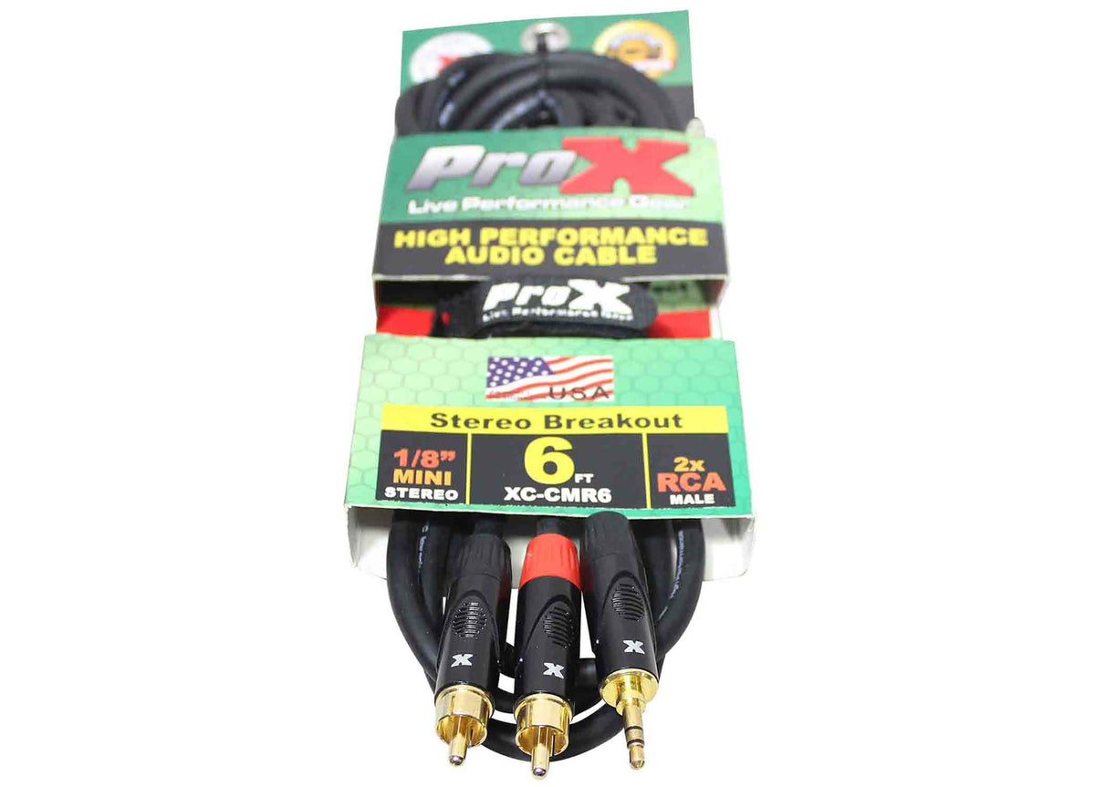 Prox XC-CMR6 6’ Ft High Performance 3.5mm 1/8” Mini TRS to Dual RCA-M Unbalanced Y-Cable
