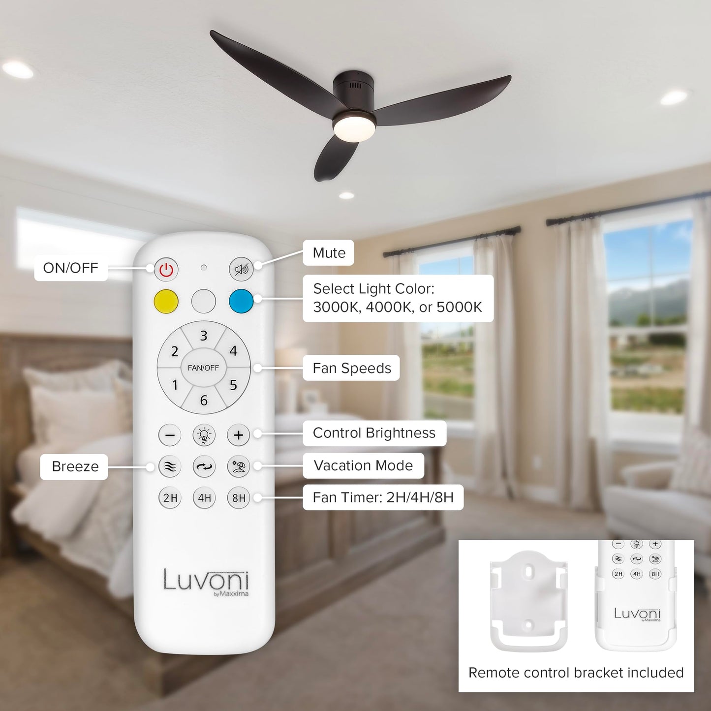 Maxxima Luvoni Series 52" Brown Ceiling Fan w/LED Light, Remote Controlled