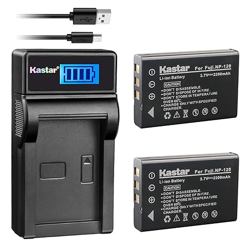 Kastar Battery (X2) & LCD Slim USB Charger for Fujifilm NP-120 NP120 FNP120 D-LI7 DB-43 and Fujifilm Finepix 603 M603 F10 F11 Zoom Optio 450 550 555