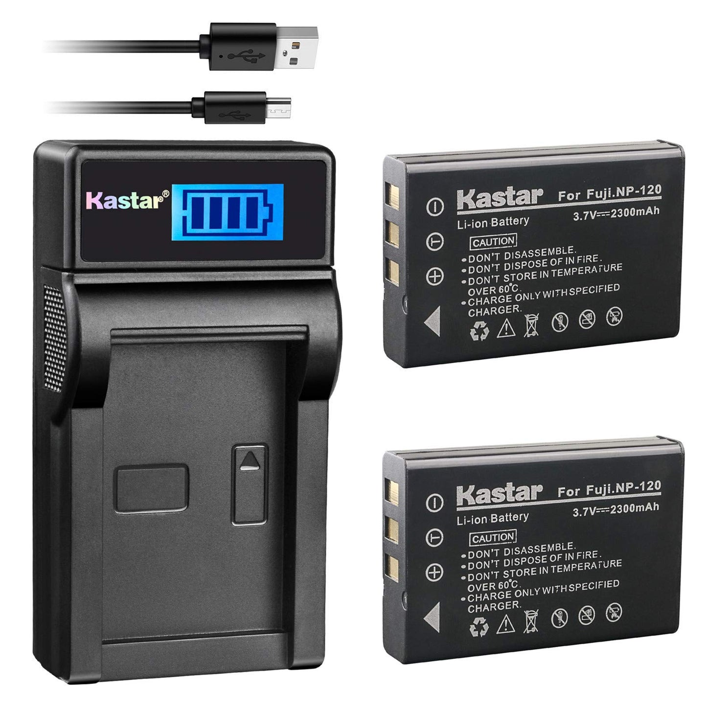 Kastar Battery (X2) & LCD Slim USB Charger for Fujifilm NP-120 NP120 FNP120 D-LI7 DB-43 and Fujifilm Finepix 603 M603 F10 F11 Zoom Optio 450 550 555
