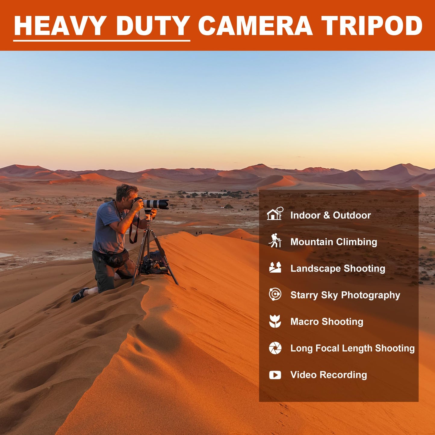 80/85 inches Heavy Duty Tripod for Camera and Phone, 85" Camera Monopod Tripods, DSLR Binoculars Spotting Scope Camcorders Video Tripod Stand, 360
