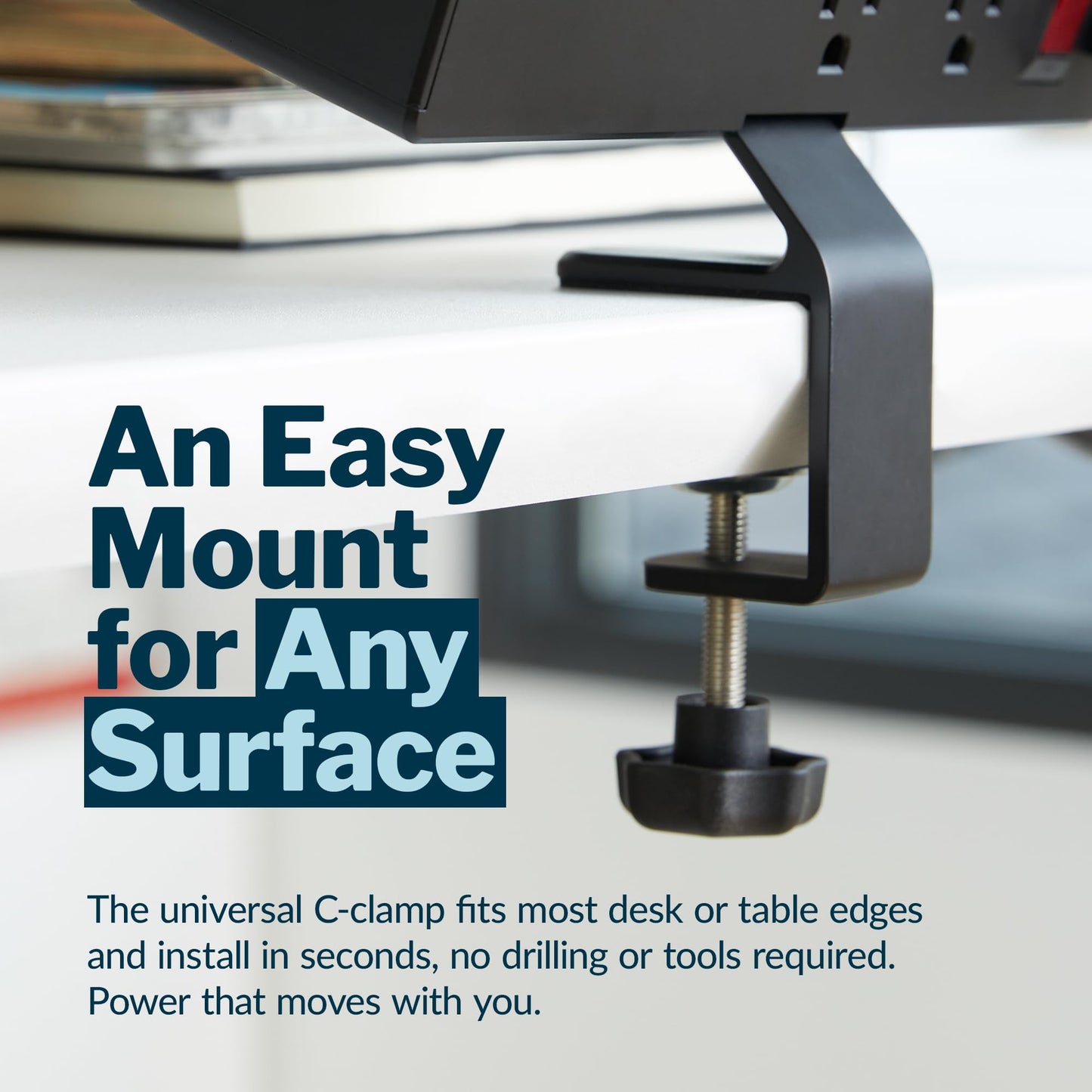 Vari Power Hub 4th Gen - Desk Mount Charging Station with 5 AC Outlets, 2 USB-C Ports, and 1 USB-A Port - Fast 45W Power Delivery, 12’ Cord, Clamp-On