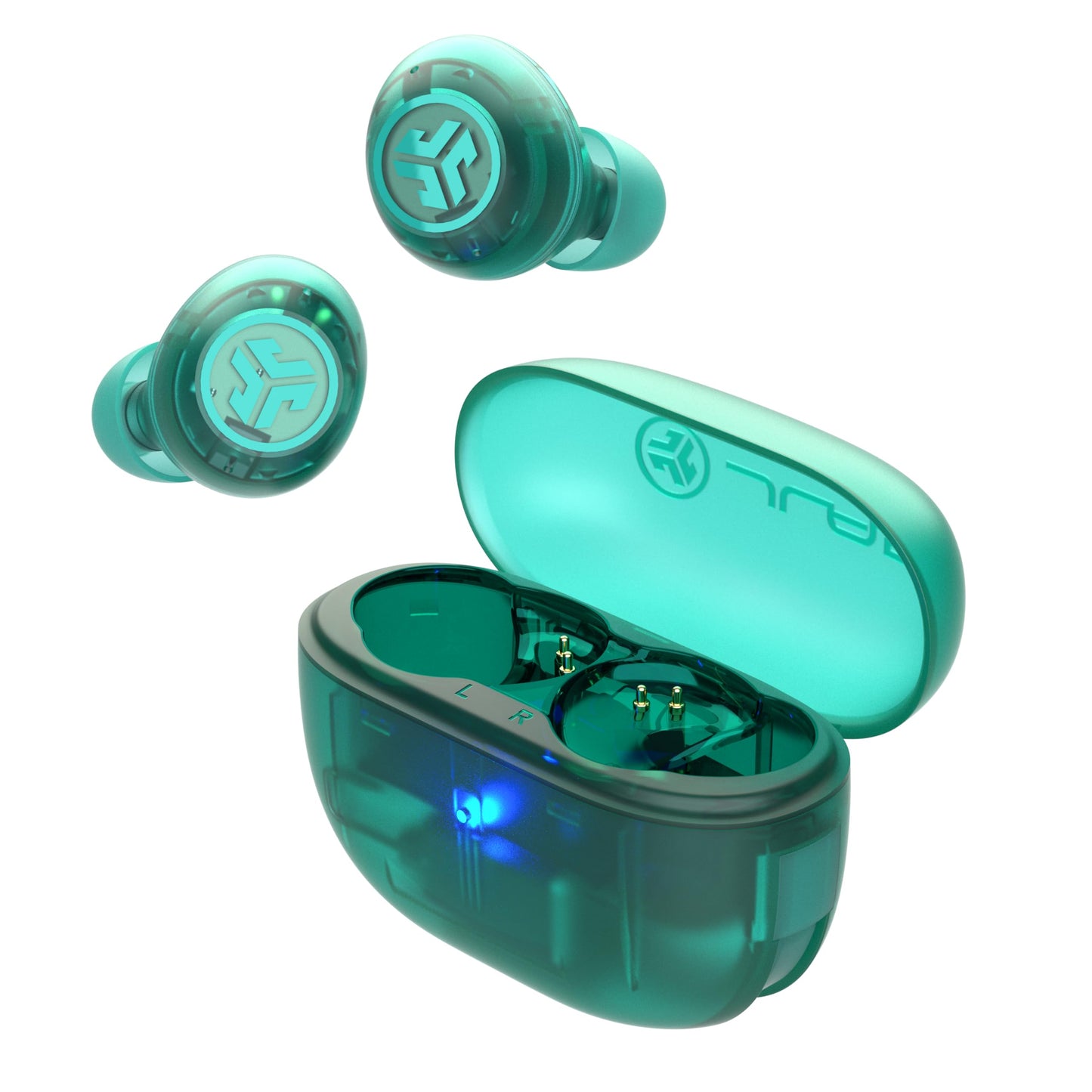 JLab, Go Pop ANC, True Wireless Earbuds, Active Noise Cancelling, Transparent Teal