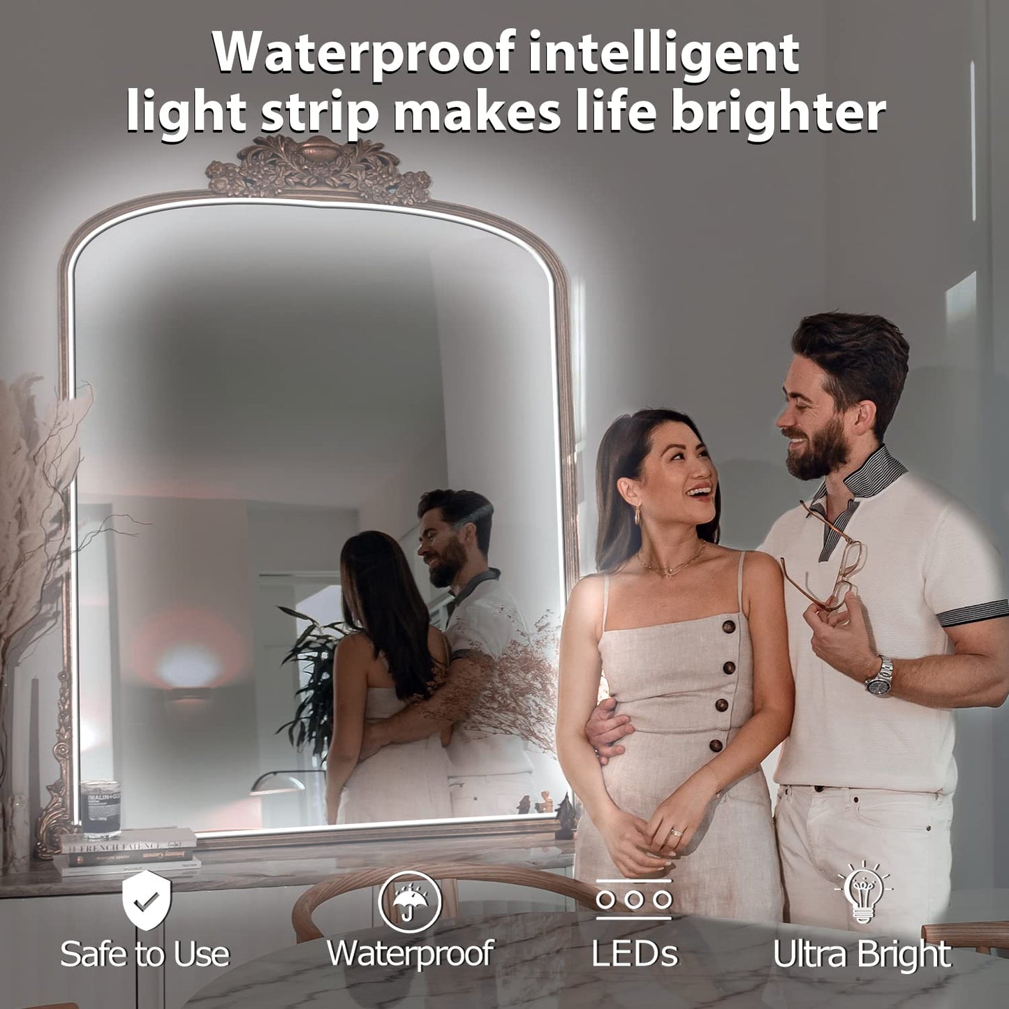EUGOBRTEN Hollywood Style Vanity Make Up Light, 16.4ft Ultra Bright White LED neon Lights, Dimmable Touch Control Lights Strip, for Makeup Vanity
