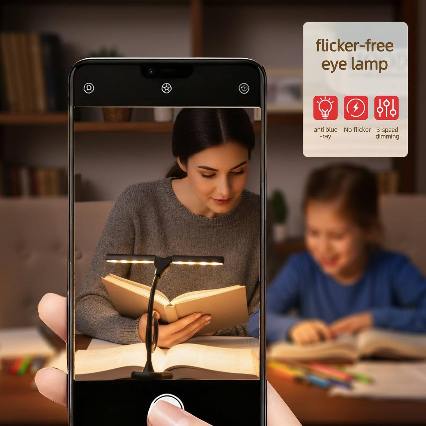 Ruoaueob Rechargeable Clip On Book Light, 3 Color Eye-Care LED Reading Light, 360° Rotatable Bed Reading Lamp, USB Rechargeable, Portable Book Light