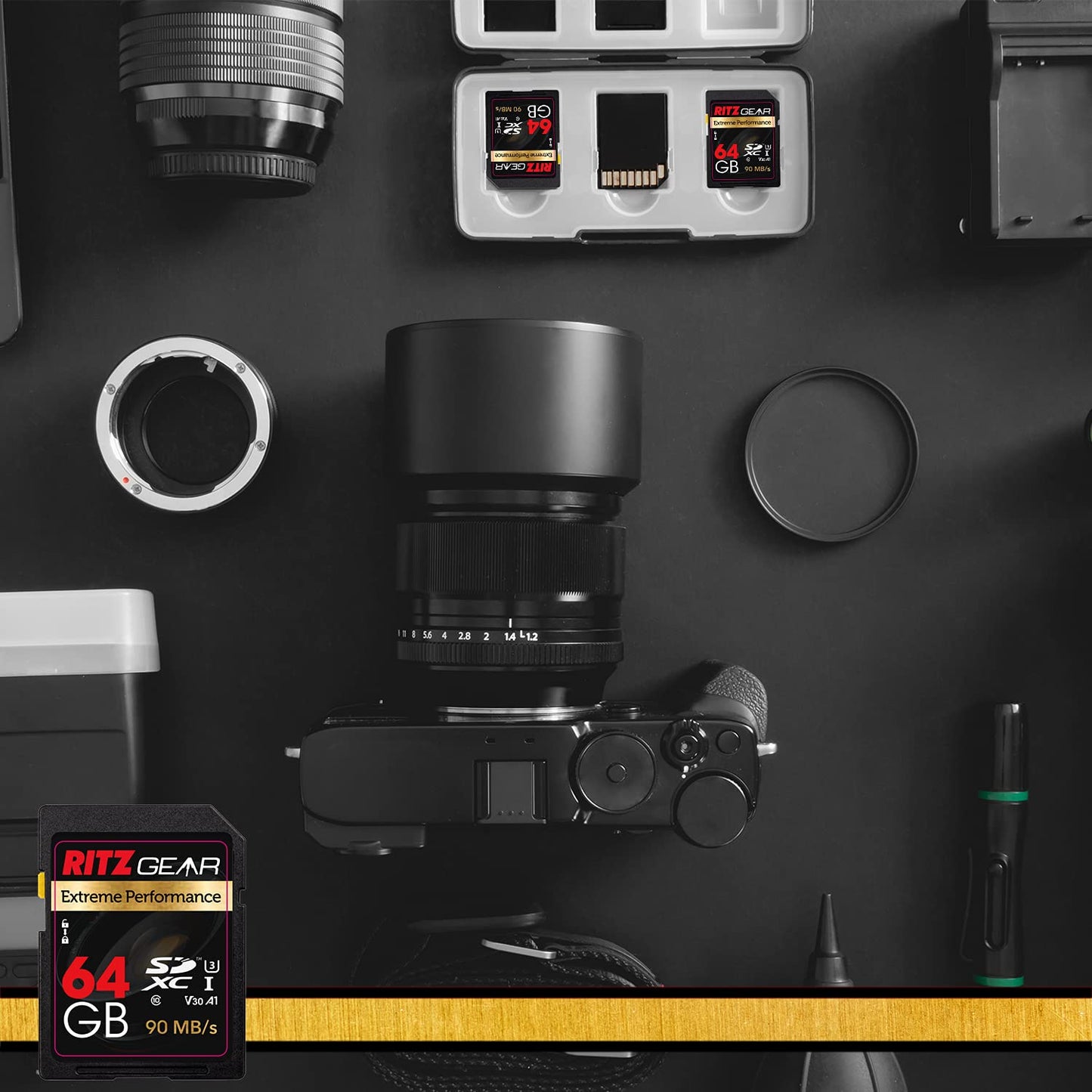 Ritz Gear 64GB High-Speed SDXC UHS-I SD Card, C10, U3, V30, Full-HD & 4K Memory Card