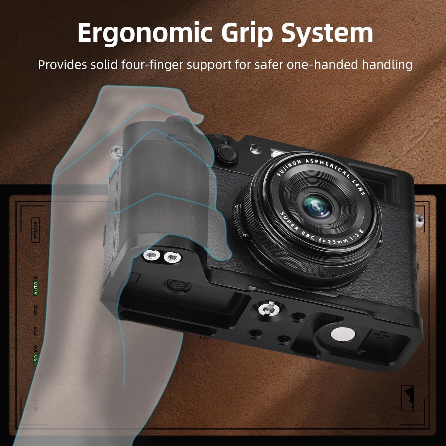 BRDRC Handle Grip for FUJIFILM X100VI, L-Shape Grip Mount with 1/4 Screw Adapter & Arca Quick Release Plate & Shutter Button for Fuji X100VI Camera