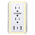 Sharp Wall Charger, Surge Protector, Outlet Extender With 6 Wide Spaced Outlets, Fast Charge, 2 USB-A and 1 Type-C, Smart AutoSense Nightlight, White