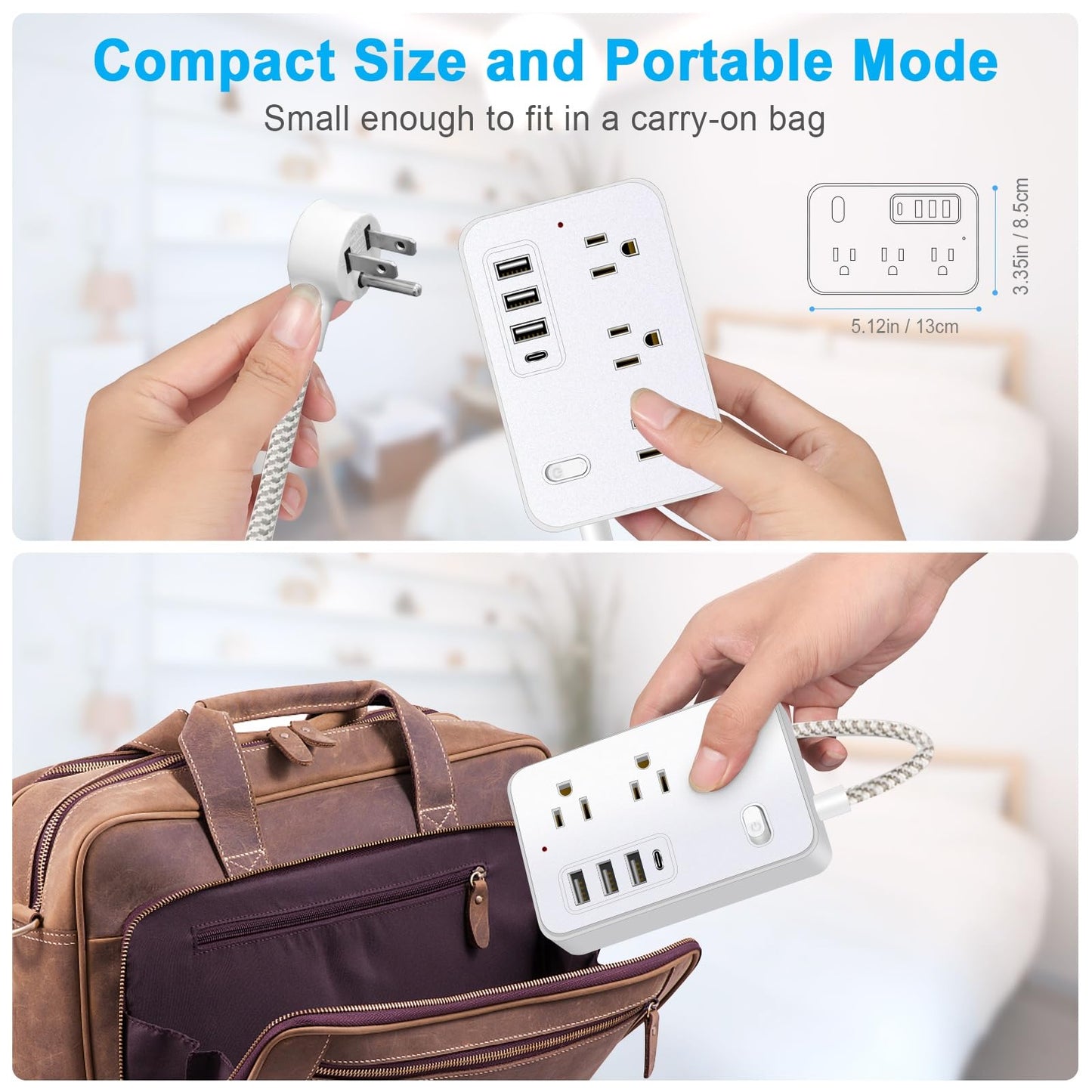 Multi-Device Charging Station, 6-Outlet Surge Protector with 4 USB Ports, Braided Extension Cord, Compact Power Strip for College Dorm Room, Home