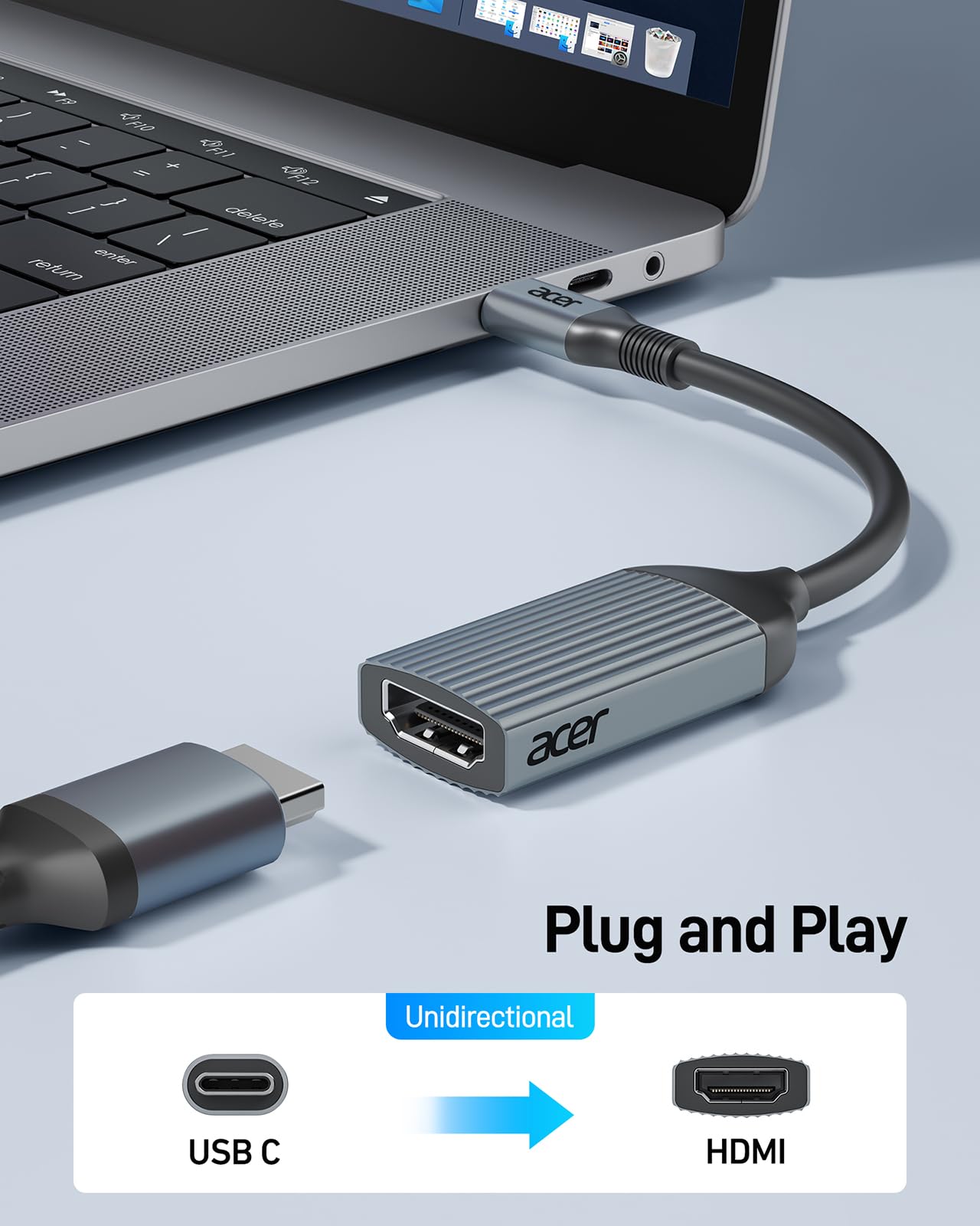 acer USB-C to HDMI Adapter 4K@60Hz, (High Speed, Thunderbolt 3/4) Type C to HDMI Converter Compatible with MacBook Pro/Air, iPhone 17 16 15 Pro/Max