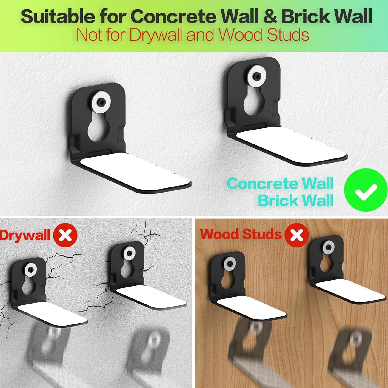 Universal Soundbar Wall Mount Bracket Kit, Heavy Duty Metal, 20-30 Lbs Capacity, Low Profile, Fits Most Sound Bars Under 5.12" Compatible