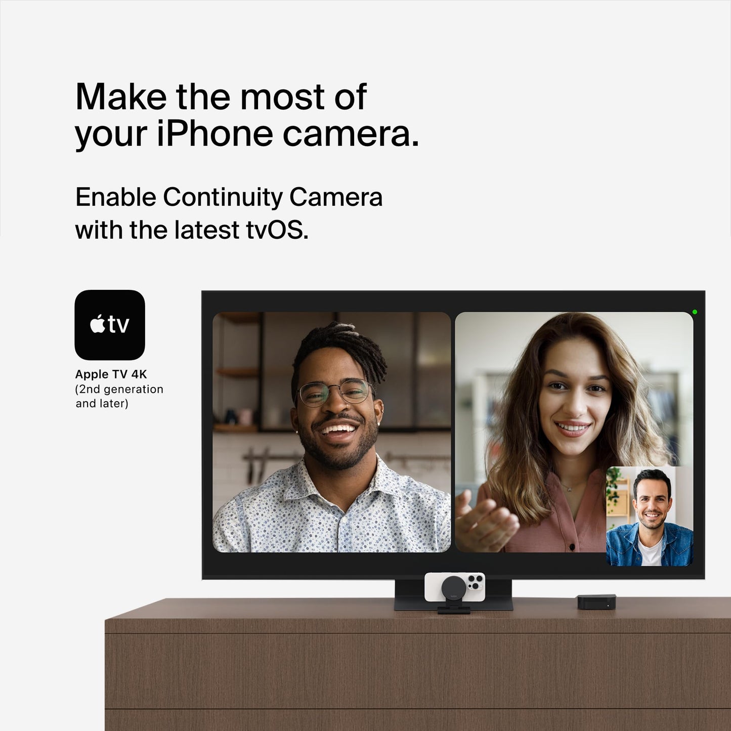 Belkin iPhone Mount with MagSafe for Apple TV 4K - MacBook Continuity Support w/tvOS - Turn Phone to Webcam, Compatible with MacBook Pro, Air, iPhone