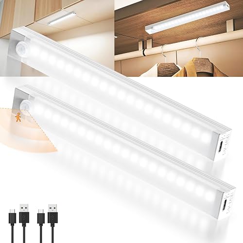 DWEPTU Rechargeable Motion Sensor Light Indoor, 12” LED Under Cabinet Lighting with 3 Modes & Memory Dimming, Stick On Lights for Closet, Kitchen