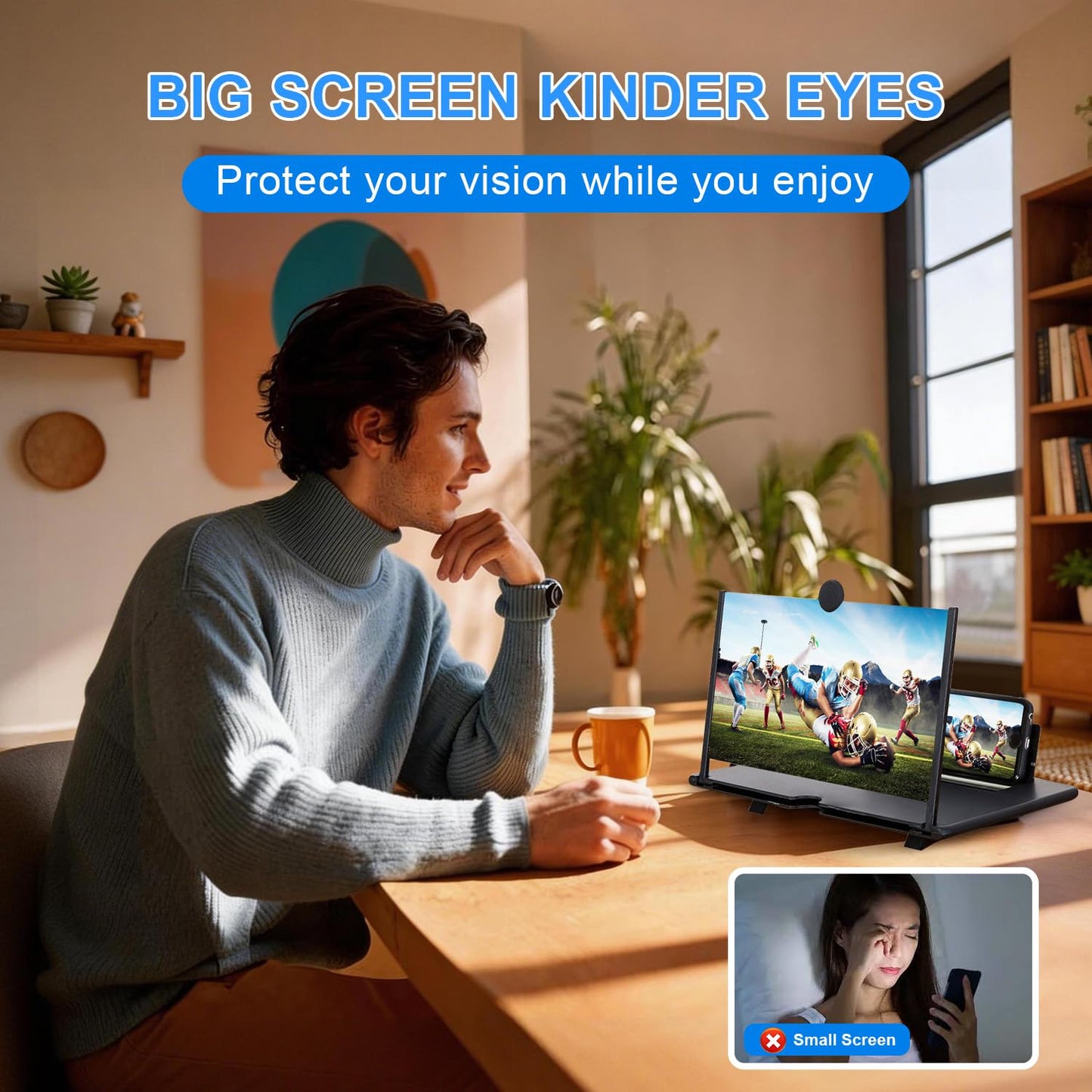 Phone Magnifier Screen, 10inch HD Mobile Screen Magnifier Version Enlarger for Movies Videos Games, Clear, Lightweight Foldable Mobile Phone Holder