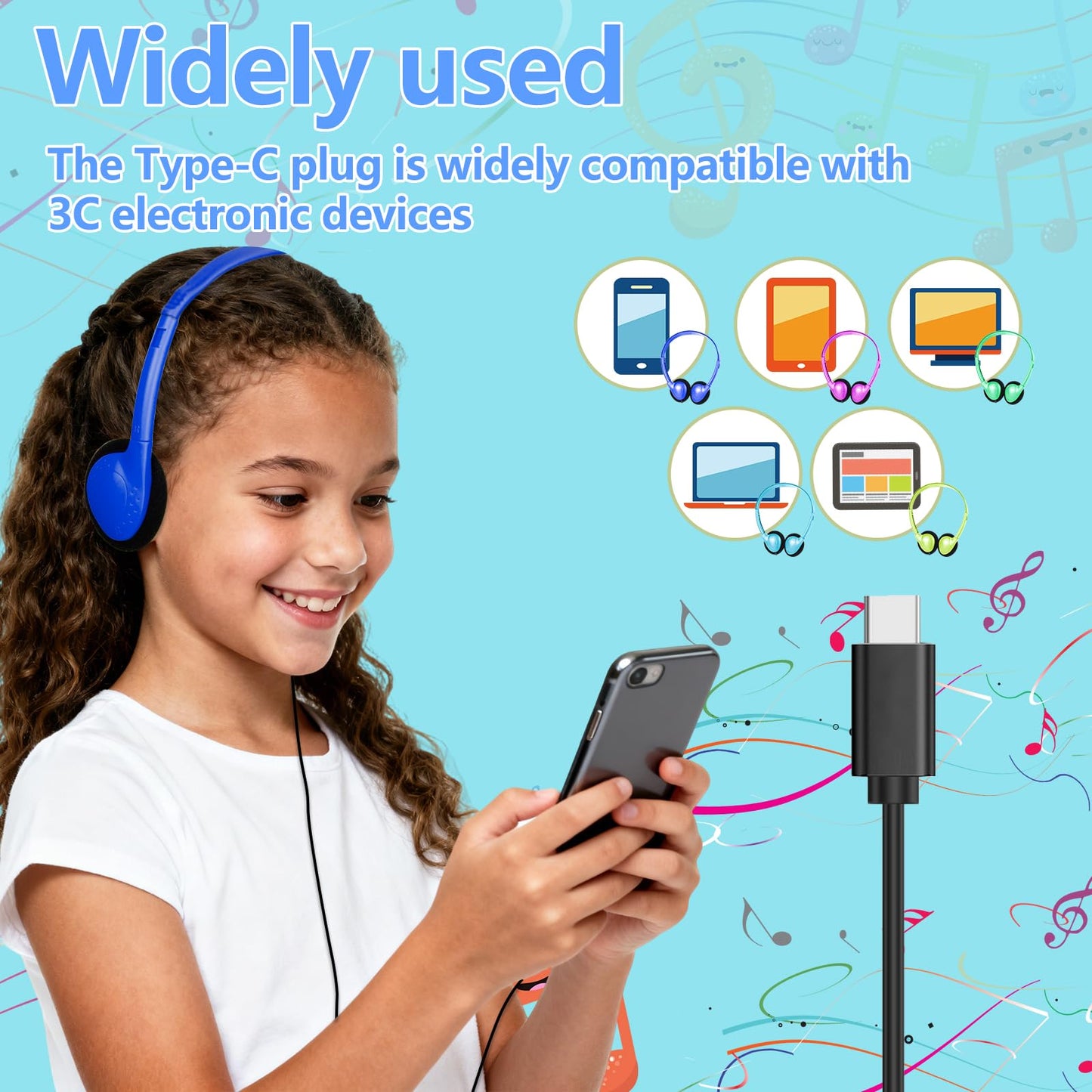 MENGLALA USB Type C Kids Headphones Bulk for Classroom School 10 Pack,Wired On Ear USB C Headphones for School Student Children Compatible
