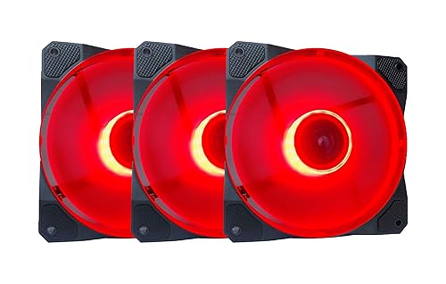 APEVIA CO312L-RD Cosmos 120mm Red LED Ultra Silent Case Fan w/ 16 LEDs & Anti-Vibration Rubber Pads (3 Pk)