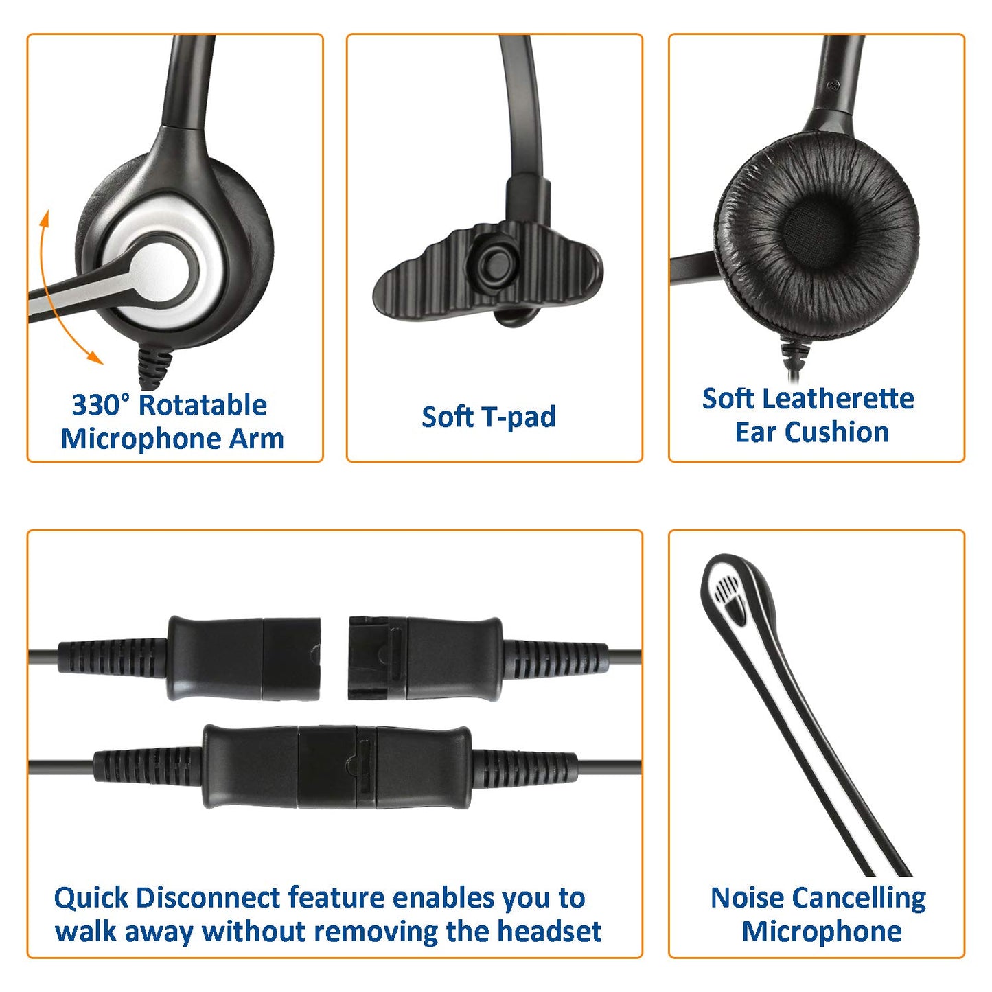 Wantek 2.5mm Telephone Headset Monaural with Noise Canceling Mic+Quick Disconnect Compatible with Cisco Linksys SPA Polycom Grandstream Panasonic