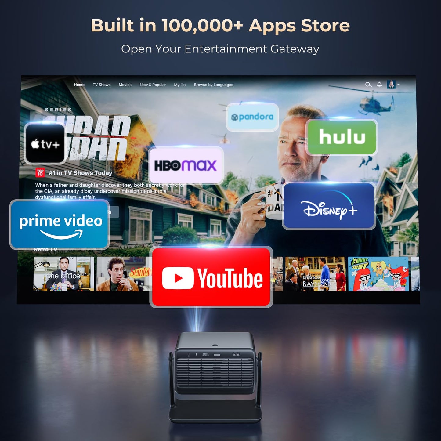GooDee Video Projector With Wifi And Bluetooth, Smart Portable Projector Movie System Compatible With Netflix/Dolby Audio/Auto Focus & Keystone, 4k