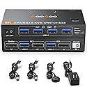 DP KVM Switch 2 Computers 1 Monitor, 8K@60Hz/4K@240Hz Single Monitor KVM Switch for 2 PC Share 1 Monitor and USB3.0 Devices, with USB