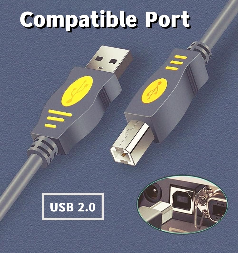 Qjin USB Printer Cable for HP DeskJet 4155e, 2755e, Smart Tank 5000 & Brother MFCJ1360DW, Canon PIXMA, Epson, Samsung, Lexmark - 10 Feet