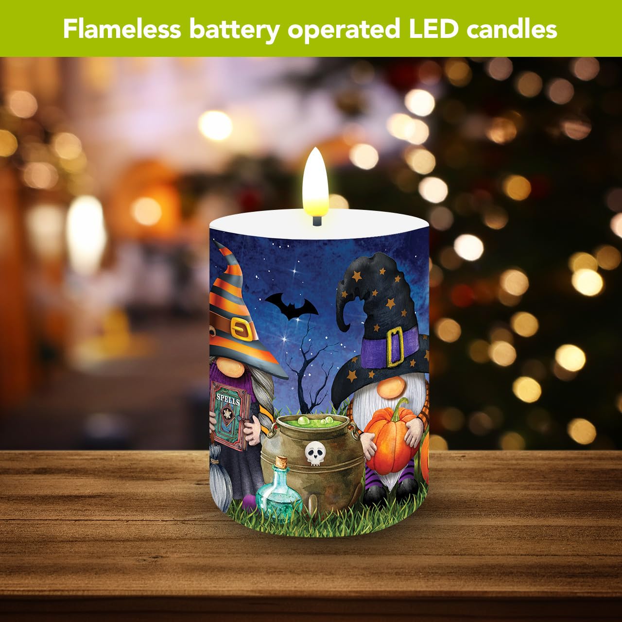 Briarwood Lane Flameless Candle 6x3 Halloween Gnomes Flameless Candle with Timer for Halloween