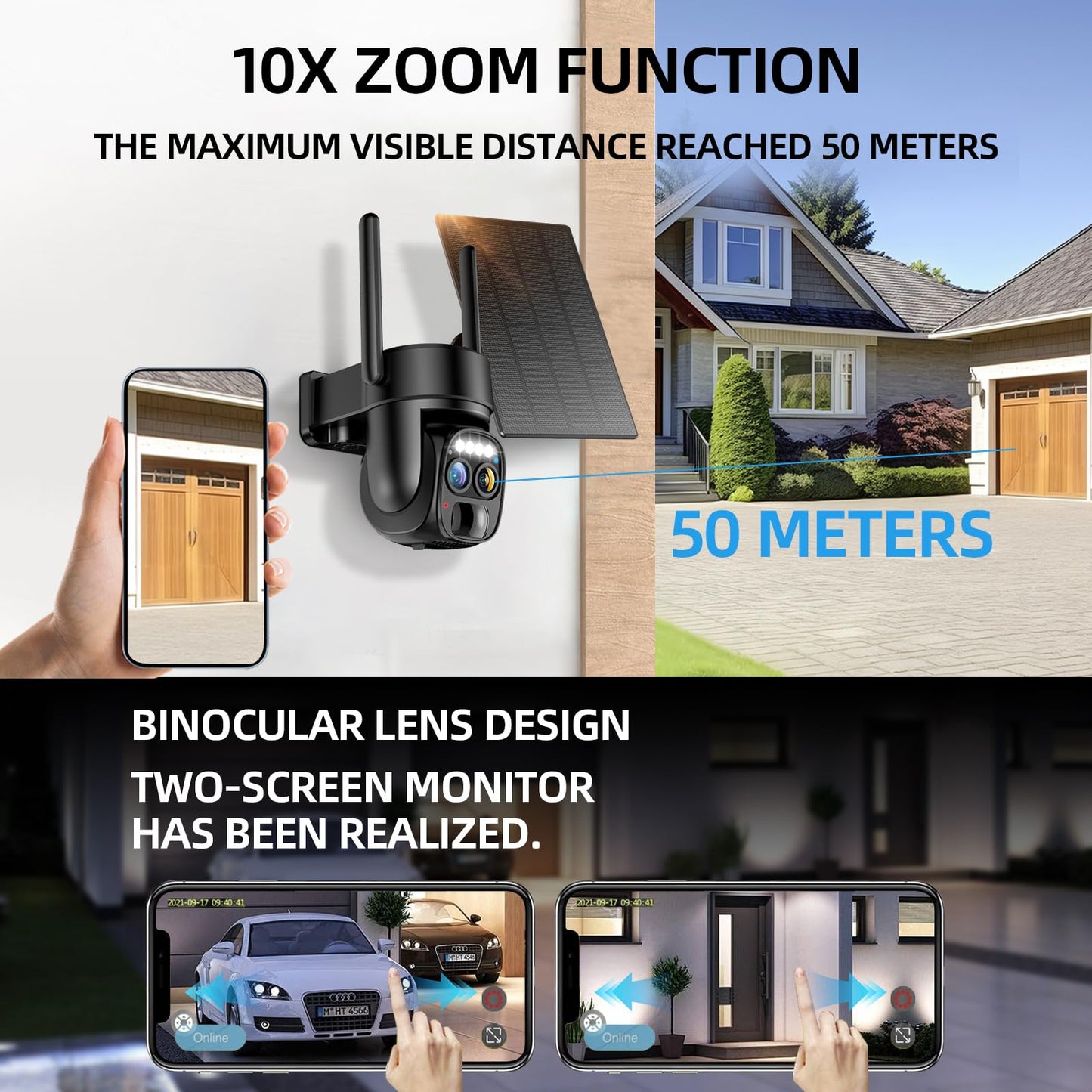Hawkray Pannel Solar Wireless Outdoor Security Camera? Dual-Lens, 10xZoom, 2K Resolution 3MP 360°Pan/Tilt?2.4&5G WiFi Battery Powered Camera