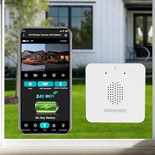 adorcam Wireless Window Camera for Indoor: 45-Day Battery Eliminates All Cords - No Outlet Needed for Renters No Messy Wiring for Apartments Windows