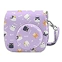 Phetium Instant mini 12 Camera Protective Case Compatible with Instax Mini 12 11,PU Leather Bag with Pocket and Adjustable Shoulder Strap (Purple Cat)