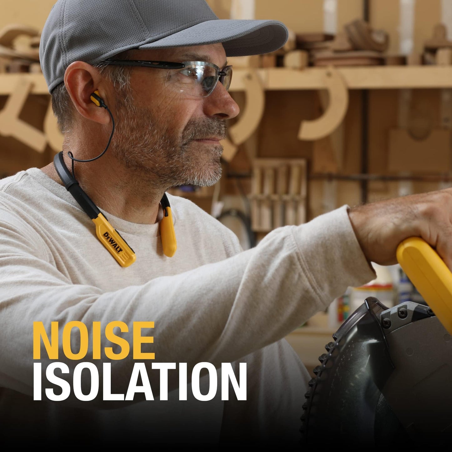 DEWALT Heavy Duty Bluetooth Neckband Headphones, Wireless Around The Neck Earbuds w/ 30H Runtime + Noise Isolation, Secure Magnetic Wireless Earbuds
