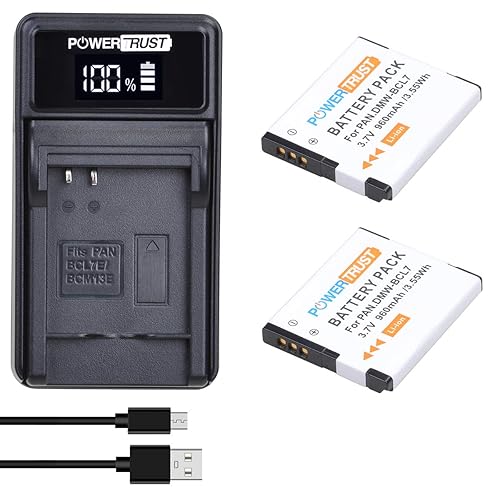 PowerTrust 2Pcs DMW-BCL7 BCL7 BCL7E Battery and LED USB Charger for Panasonic Lumix DMC-F5 DMC-FH10 DMC-FS50 DMC-SZ10 DMC-SZ9 SZ8 SZ3 SZ9 XS1 XS3