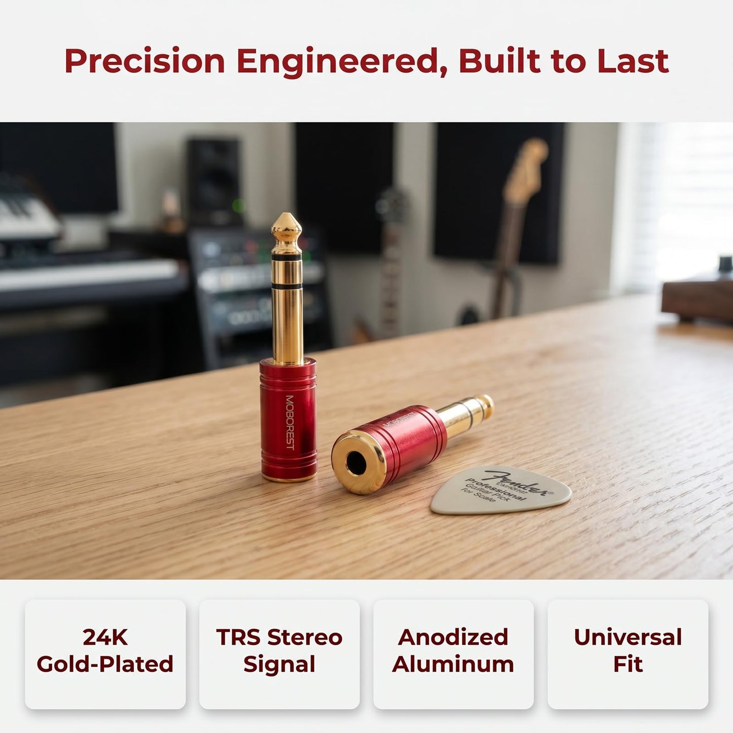 MOBOREST 1/4 to 1/8 Headphone Adapter 2-Pack - 6.35mm Male to 3.5mm Female Stereo Audio Jack Converter, Pure Copper Gold Plated for Guitar Amp, Mixer