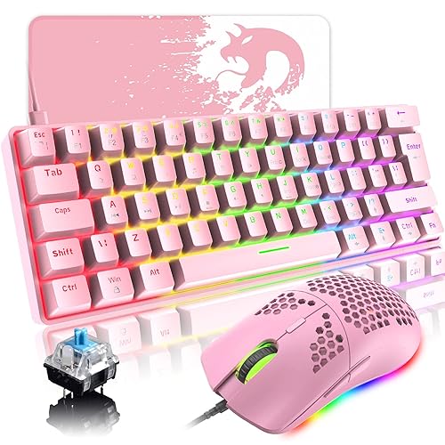 Portable 60% Mechanical Gaming Keyboard, 62-Key Mini Wired Office Keyboard, Blue Switch LED Backlight for Windows Laptop Mac Easy to Travel