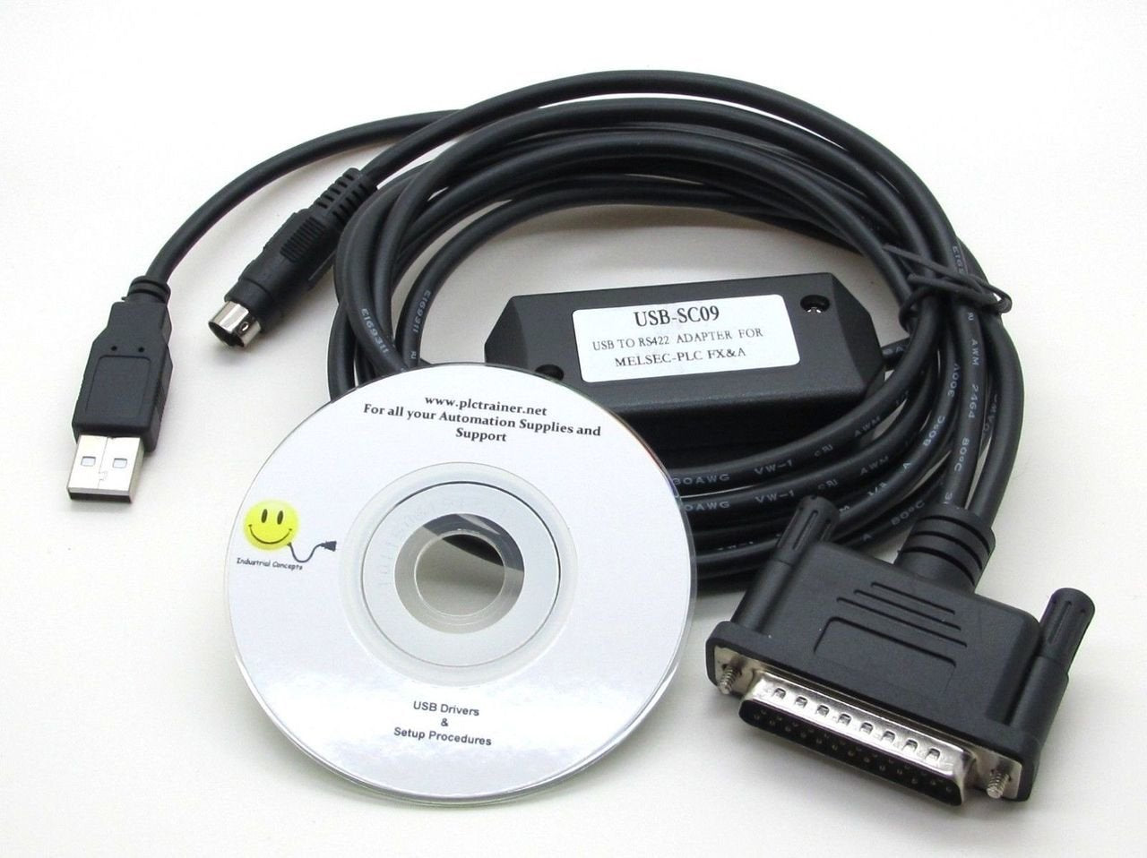 Industrial Concepts USB SC09-FX 4P Black Male-to-Male USB Cable for Mitsubishi MELSEC FX Series PLCs