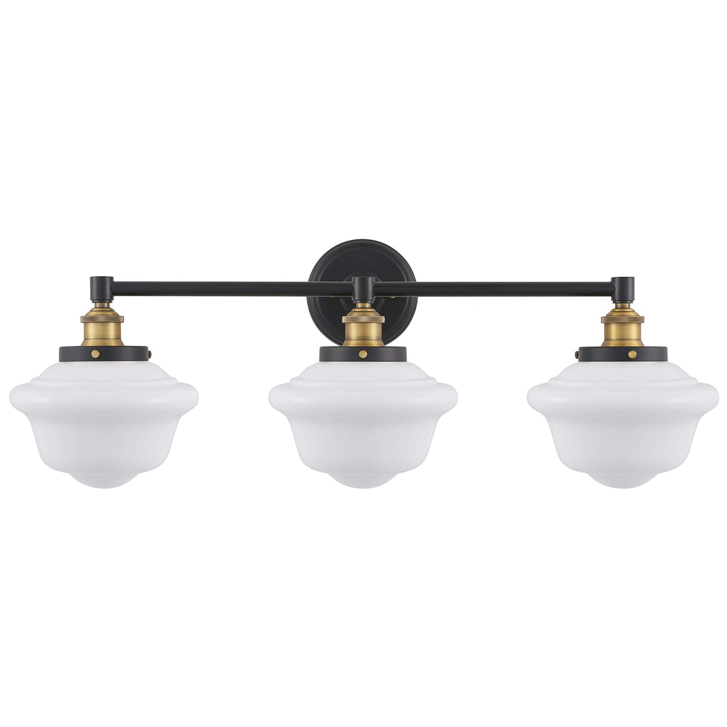 Linea di Liara Lavagna Farmhouse Matte Black Bathroom Light Fixtures Over Mirror Black and Gold 3-Light Bathroom Vanity Light Fixture Milk Glass